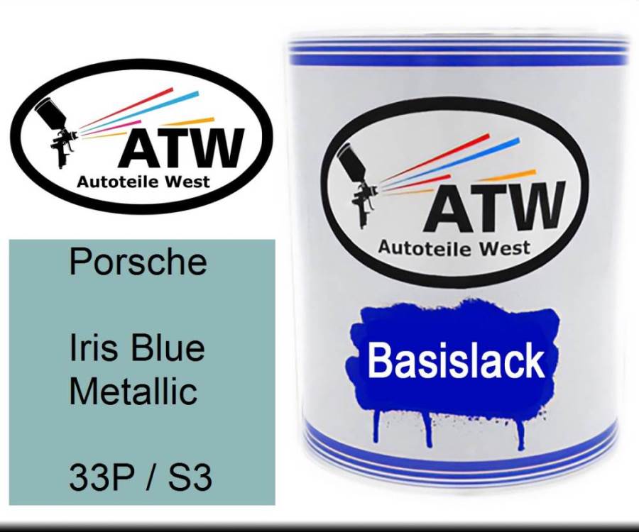 Porsche, Iris Blue Metallic, 33P / S3: 1L Lackdose, von ATW Autoteile West.
